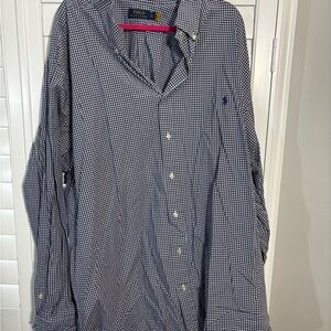 Ralph Lauren Men's Navy Checkered Button Down Shirt — Big and Tall 4XLT